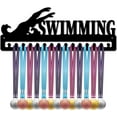 thumbnail image 1 of Swimming Medal Holder Hanger Medals Display Rack Black Metal Iron Medal Shelf Hanger Organizer Medal Stand Frame Wall Mounted Hanging with 20 Hooks for Lanyard Ribbon Swimmers 6x15.7Inch, 1 of 7