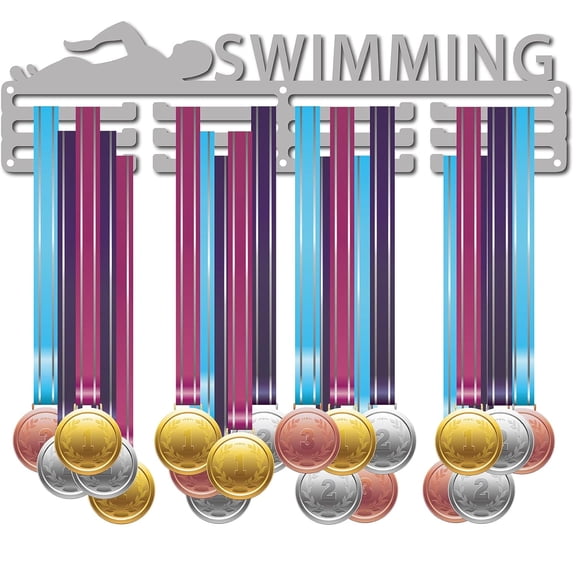 Swimming Medal Holder Sport Swimmer Medals Display Stand Wall Mount Hanger Decor Medal Holders for Runners Athlete Players Gymnastics Gymnast Medalist Over 60 Medals Silver DIY