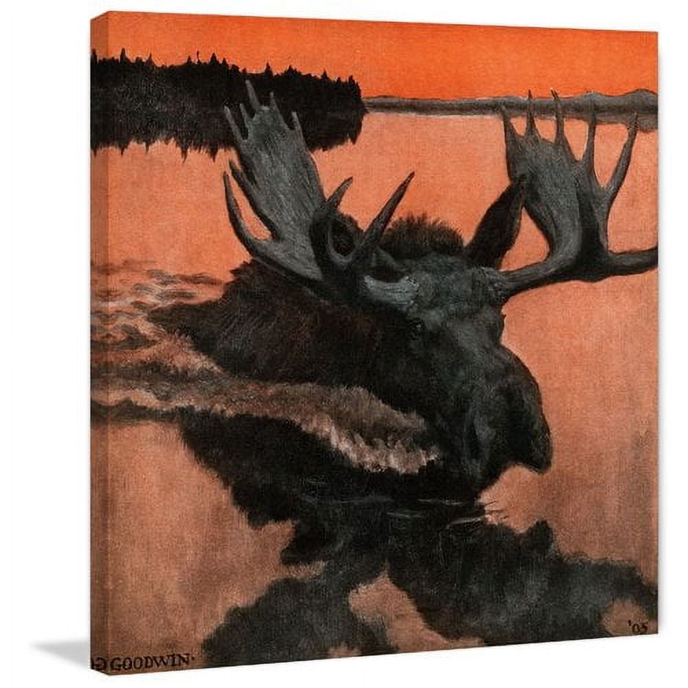 "Swimming Moose" Painting Print on Wrapped Canvas
