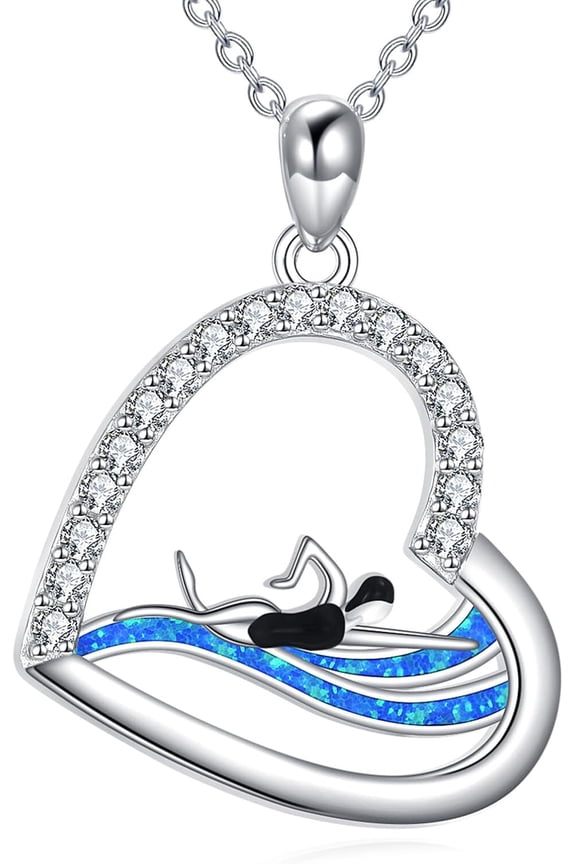 Swimming Necklace Sterling Silver Inspirational Pendant Swim Sport Jewelry for Women Mum Swimmer Coach
