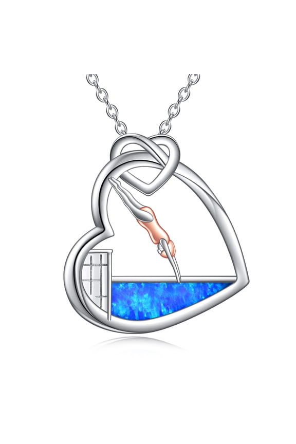 Swimming Necklace Sterling Silver Swim Necklace Opal Sport Jewelry Swimming Pendant Birthday Gifts for Sports Lovers