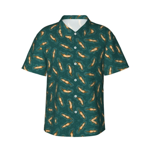 Swimming Otters Hawaiian Shirts For Men, Summer Short-Sleeve Relaxed-Fit Button-Down Shirts X-Large