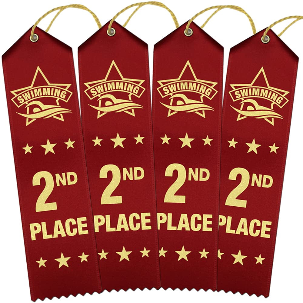 Swimming Place Ribbons 100 Red Ribbons With Card & String