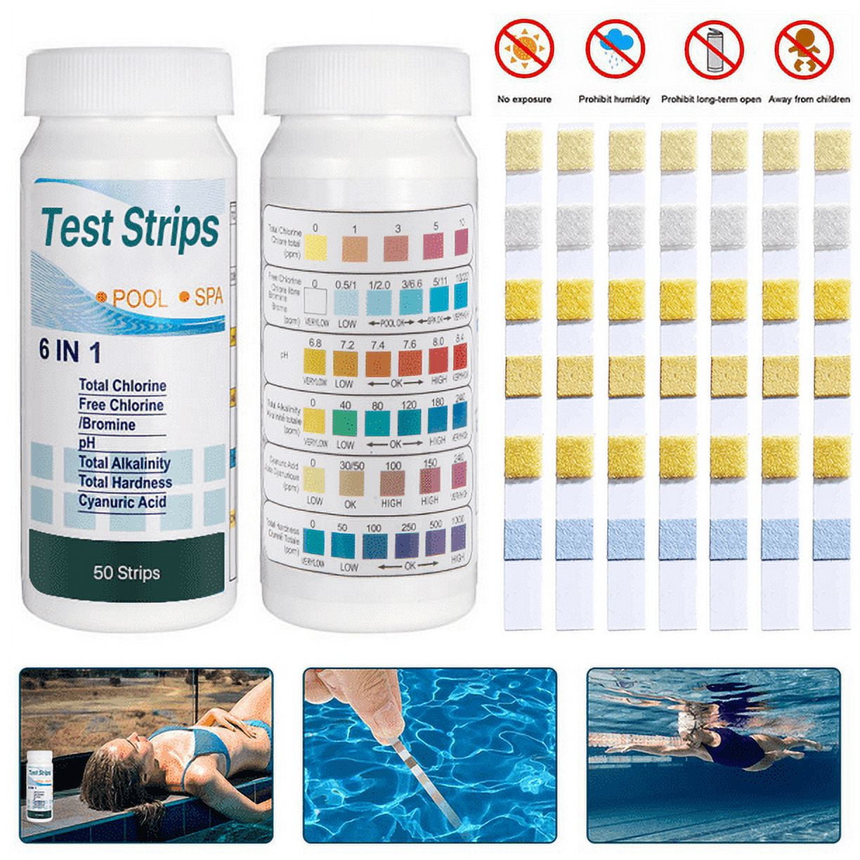 Swimming Pool 6 Way Pool Test Strips For Salt Water Chlorine Ph 