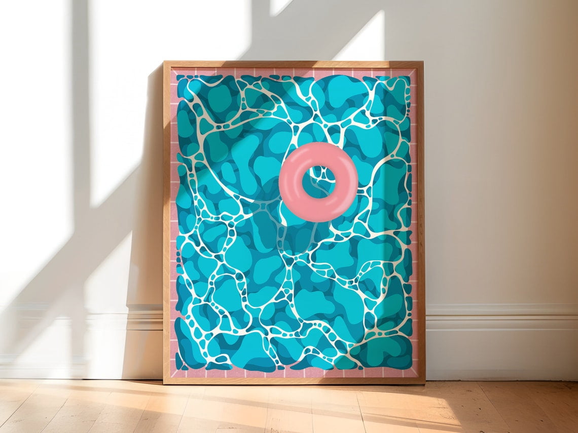 Swimming Pool Art Print, Dopamine Decor, Coconut Girl, Coastal Cowgirl ...