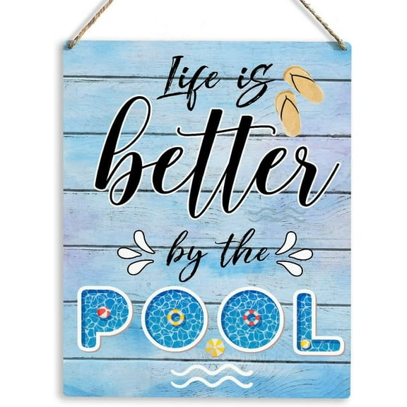 Swimming Pool Artwork Wood Sign Rustic Farmhouse Style Life is Better by the Pool Wooden Sign Hanging Plaque 8x10 Inch Summer Home Swimming Pool Decor for Presents