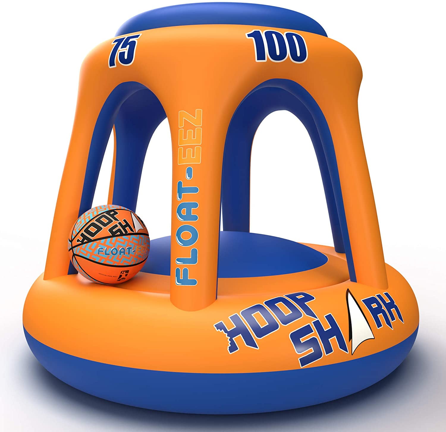 Swimming Pool Basketball Hoop Set Ultimate and - Perfect - Competitive Hoop Orange/Blue Inflatable - by Shark Summer Toy Play Trick with - Shots Water Ball Hoop for