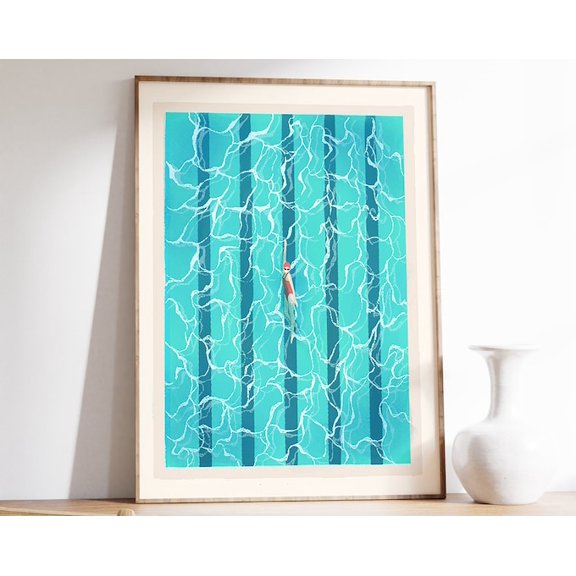 Swimming Pool Blue Summer Wall Art Print, Unframed Paper Poster 8x10in