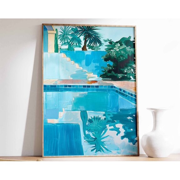Swimming Pool Blue Summer Water Wall Art Print, Unframed Paper Poster 8x10in