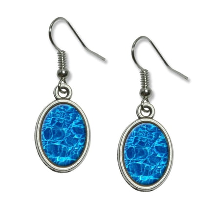 Swimming Pool Blue Water Dangling Drop Oval Earrings