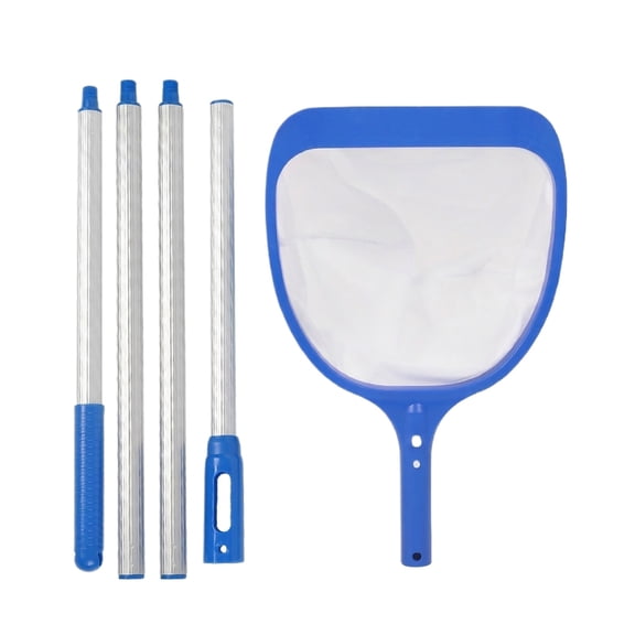 Swimming Pool Cleaning Accessory Telescopic Pole Skimmer Net Blue Mesh Net with 4 Section Extension Pole 16x10Inch