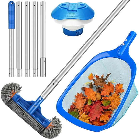 Swimming Pool Cleaning Kit with 76.5in Aluminum Pole,Pool Skimmer Net and 12.5in Extra Large Pool Brush Head and Chlorine Floater for Debris Removal in Inground and Above Ground Pools