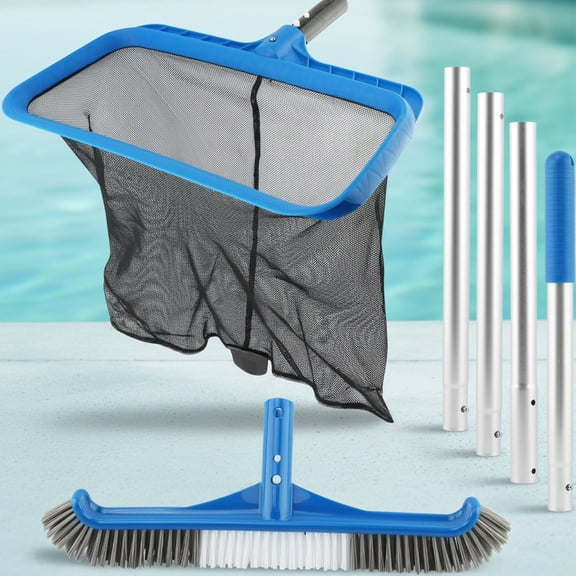 Swimming Pool Cleaning Kit, Large Skimmer Net with Pole & Pool Brush Head, Pools Maintenance Kits, Removes Debris