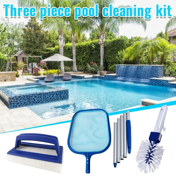 Swimming Pool Cleaning Net & Wall Brush & Bottom Brush  3-Piece Pool Skimmer Set with Fine Mesh Net, Soft Bristle Brushes for Pools, Spas, Hot Tubs (Net 25x44cm)
