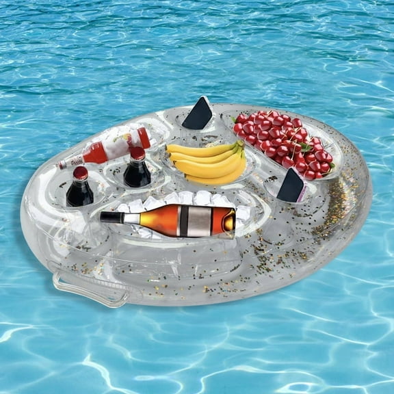 Swimming Pool Drinks Fruit Tray, Pool Inflatable Floating Drink Holder - Tray Table with Cup and Drink Can Holder with Snack Bowl, Durable PVC