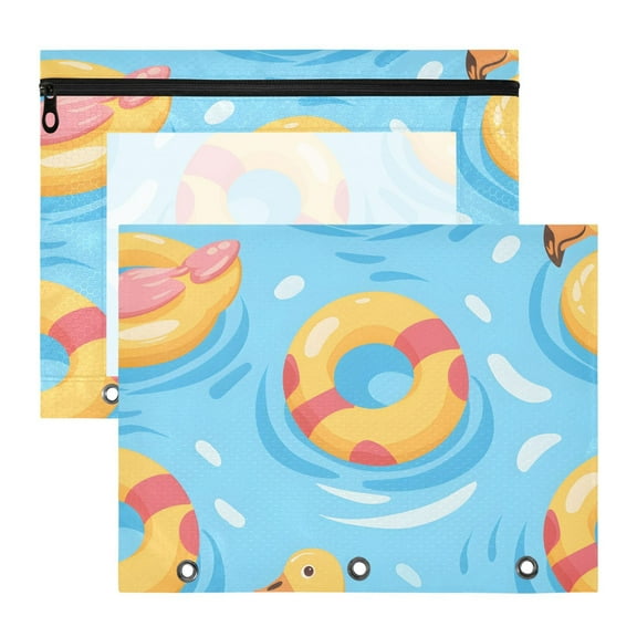 Swimming Pool Duck Buoy 3-Ring Binder Pouches A4 Size Zipper Pocket File Storage 2 Packs