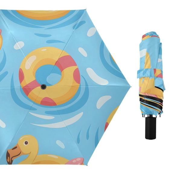 Swimming Pool Duck Buoy All Weather Umbrella Triple Folding Parasol 6 Ribs UV Protection Portable