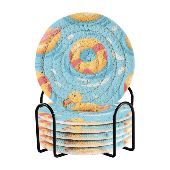 Swimming Pool Duck Buoy Drinking Coasters Cup Mat with Holder for Kitchen Cafe Bar 6 Packs