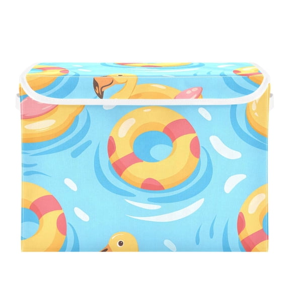 Swimming Pool Duck Buoy Foldable Storage Bin with Lid and Handle Collapsible Storage Box 16.5 x 12.6 x 11.8 inches