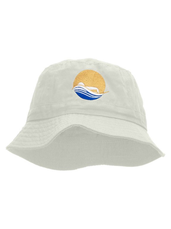 Swimming Pool Embroidered Bucket Hat - White OSFM