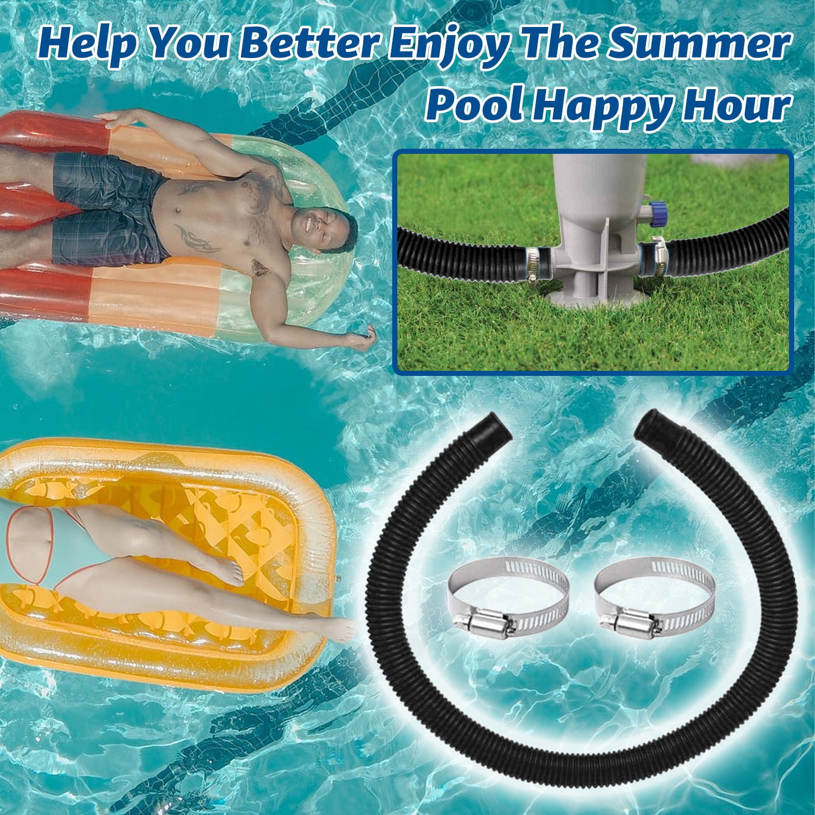 Swimming Pool Filter 1.5m Hose Metal Clamp Replacement Accessory for