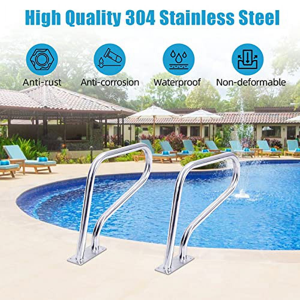Swimming Pool Handrails 30" x 22 "Pool Railings for Inground Pools, 304