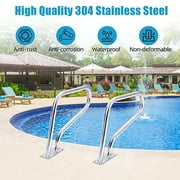 Swimming Pool Handrails 30" x 22 "Pool Railings for Inground Pools, 304 Stainless Steel Load Capacity 385 LBS, Non-Slip Pool Handrail with Blue Handle Covers and Quick Install Fittings