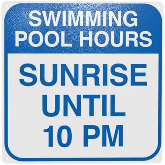 Swimming Pool Hours Warning Sign, Pool Rules Security Metal Signs for Home Business Outdoor Indoor Road Yard Garage Street Wall Safety Caution Custom Decor 12 x 12 Inch