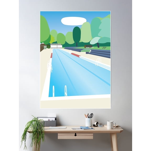 Swimming Pool. Jesus Green Lido, Cambridge Uk Poster Wall Art, Modern Wall Decor For Living Room Bedroom, 12x18 UNFRAMED