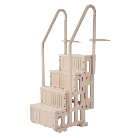 Swimming Pool Ladder, 4-Step Double Handrails Stairs with Non-slip Heavy Duty Steps, Max Load Capacity 400 lbs, for 48-54 In Inground & Above-ground Pools of Any Decking Surface, Taupe