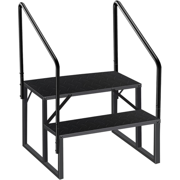 Swimming Pool Ladder Above Ground, RV Step Stool Ladder, Hot Tub Steps with Handrail, 660 lb Load Capacity Pool Stairs Pool Steps for Travel Trailers, Spa, Camper, 5th Wheels (2 Step, 2 Handle)