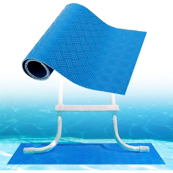Swimming Pool Ladder Mat,Pool Step Pad for Above Ground Pool Ladder,Pools Liner and Stairs mat with Non-Slip Texture,Topboutique Blue Pool Ladder Protective Mat,9" x 36",Stripe