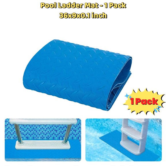 Swimming Pool Ladder Mat - Protective Pool Ladder Pad Step Mat with Non-Slip Texture, Blue Pool Step Mat, 36 x 9 inch (B - 1 Pack)