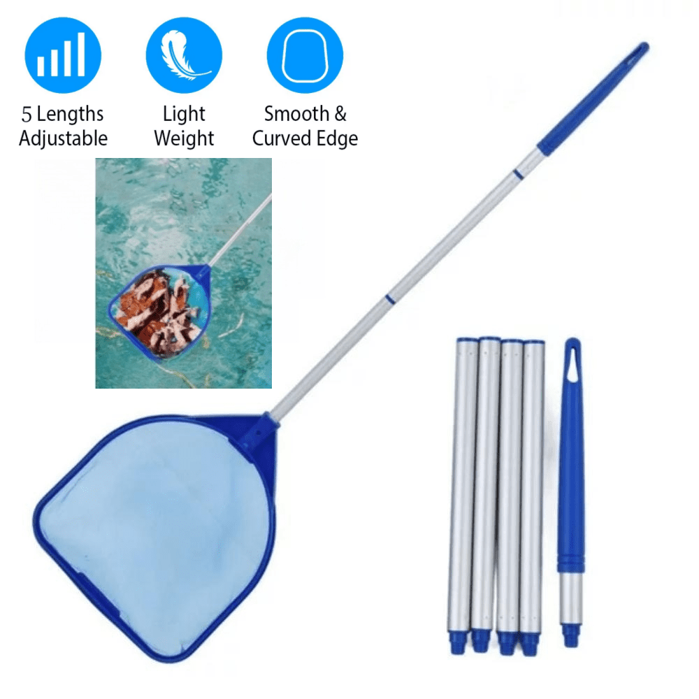 Swimming Pool Leaf Skimmer Net with 5 Pole Sections, 4 Foot Heavy Duty