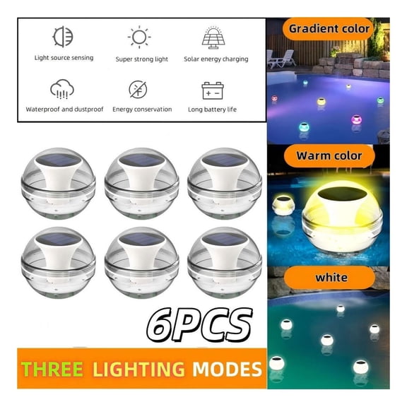 Swimming Pool Lights Solar Floating Light with Multi-Color LED Waterproof Outdoor Garden Lights 6pcs,IPX7 Waterproof Rechargeable Color Changing Led Glow Globe Pool