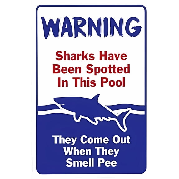 Swimming Pool Megalodon Spotted Warning Sign - 8"x12", Pool Rules Metal Decor for Business, Home, Garage, Street, Novelty Zones
