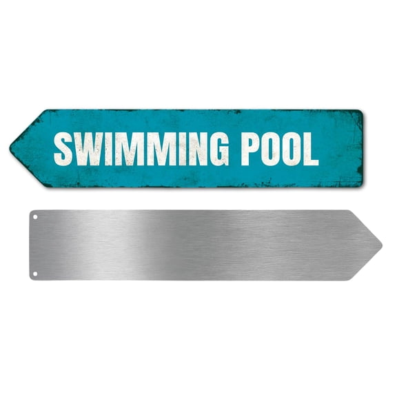Swimming Pool Metal Sign by DC | Arrow Metal Directional Signage for Indoor & Outdoor | 3x12" Rust-Free Aluminum Sign | Outdoor & Water Signage UV Protected Road LEFT Arrow Sign | Made in USA