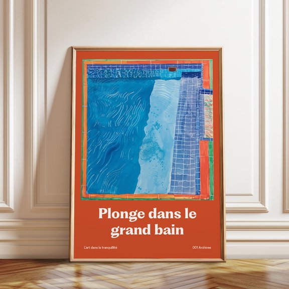Swimming Pool Modern French Riviera Wall Art Print, Unframed Paper Poster 24x36in