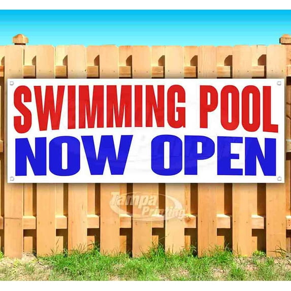 Swimming Pool Now Open 13 oz Vinyl Banner With Metal Grommets