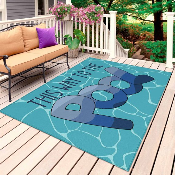 Swimming Pool Outdoor Rug for Patio/Deck/Porch, Non-Slip Large Area Rug 5 x 8 Ft, Summer Ocean Beach Abstract Texture Indoor Outdoor Rugs Washable Area Rugs, Reversible Camping Rug Carpet Runner