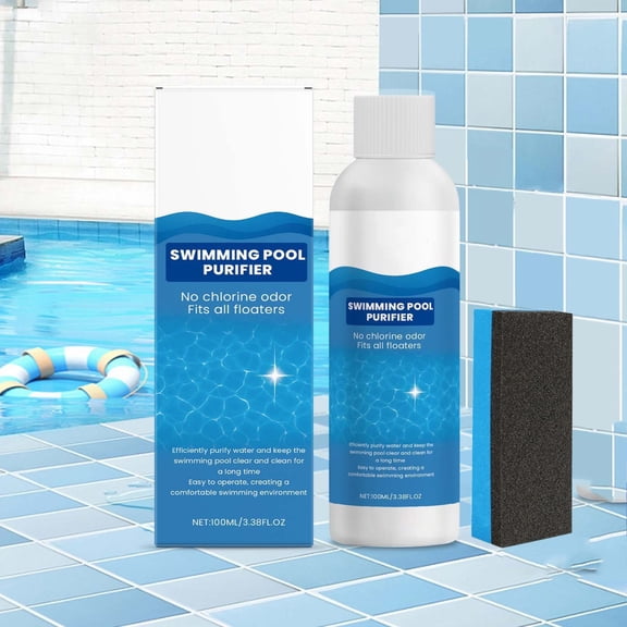 Swimming Pool Purifier, Pool Water Purifier Liquid, Swimming Pool Cleaner Liquid, Pool Water Clarifier, with Sponge, Keeps Water Crystal Clear & Removes Cloudiness