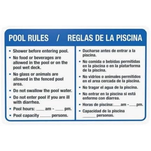 Swimming Pool Rules Bilingual Sign, Spanish English Warning Sign, Pool Metal Signs for Home Business Outdoor Indoor Road Garage Street Wall Caution Custom Decor 12 x 8 Inch