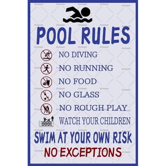 Swimming Pool Rules Metal Sign Wall Decor Personalized Swimming Pool with Their own Risk Swimming Warning Sign Water Park Safety Poster Metal Plates Funny Art Vintage Signs 12x8 Inch