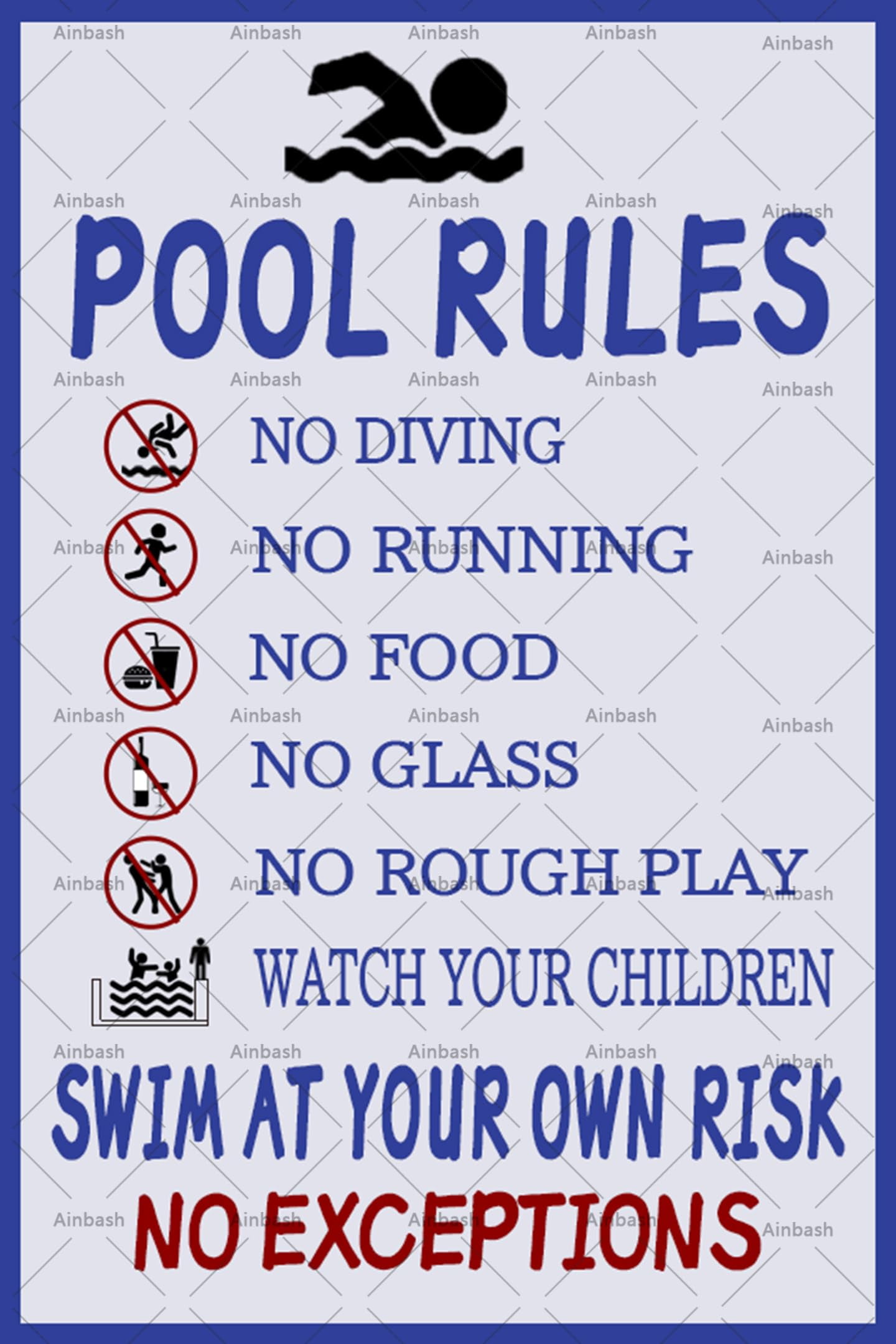 Swimming Pool Rules Metal Sign Wall Decor Swimming Pool with