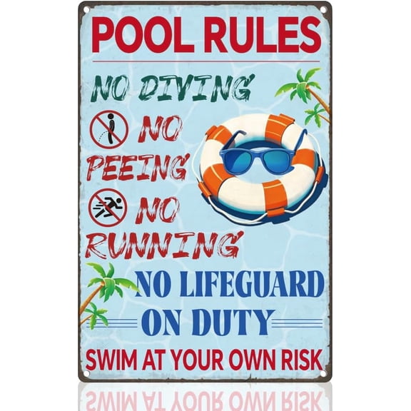 Swimming Pool Rules Vintage Metal Tin Sign 8 x 12 Inch Wall Art for Beach Home Water Park Office Clubs Outdoor Decor