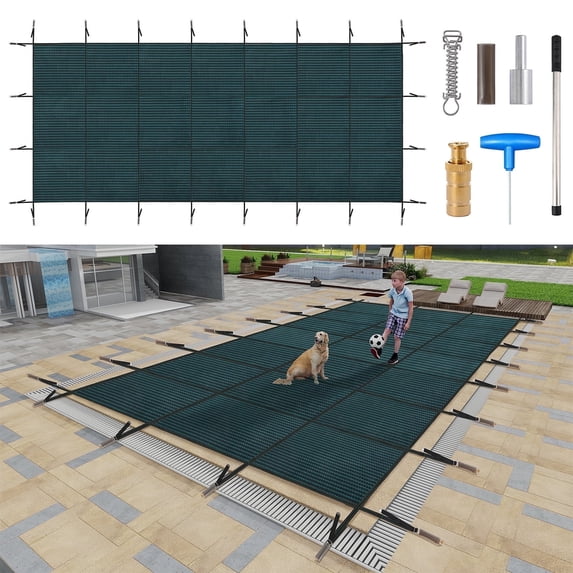 Swimming Pool Safety Cover, 20x40ft Winter Pool Covers,Rectangle Inground Pool Cover, UL Classified to ASTM F1346, Triple Stitched for MAX Strength, Abrasion Resistant, Hardware, Green