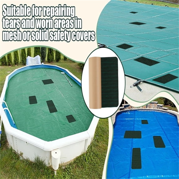 Swimming Pool Safety Cover Patch Kit Self-Adhesive Mesh Pool Cover Repair Tape Cuttable Waterproof Patch for Pool Cover Tears and Holes