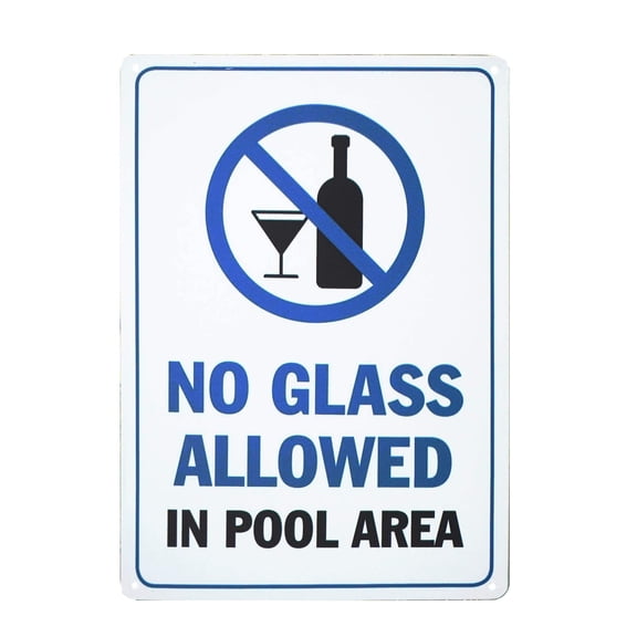 Swimming Pool Safety Sign No Glass Allowed in Pool Area Pool Rules Signs (Aluminum) Size: 12 x 16 inch
