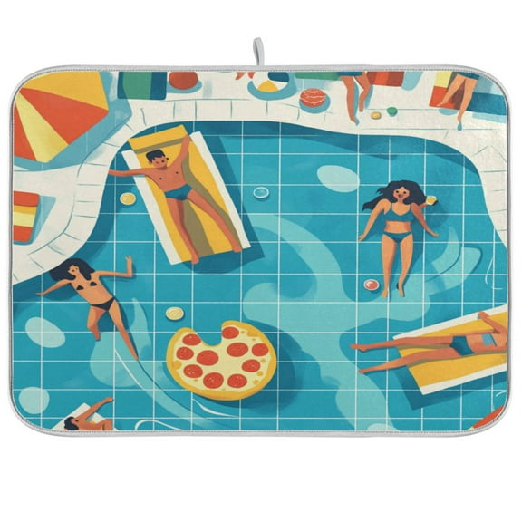 Swimming Pool Scene Dish Drying Mat Kitchen Mats Microfiber Counter Absorbent Dish Pad Drainer Rack
