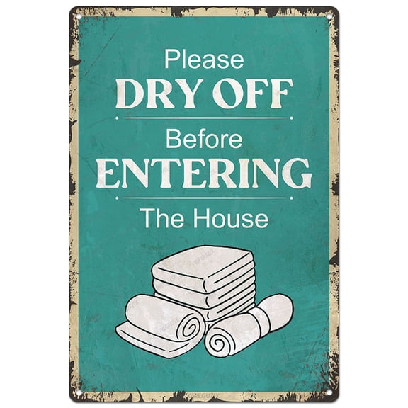 Swimming Pool Sign Decor Pool Decorations Outdoor Please Dry Off Before Entering The House Durable Metal Sign Plaque for Beach Home Bar Pool Deck Backyard Fence Walls 12X8 Inch